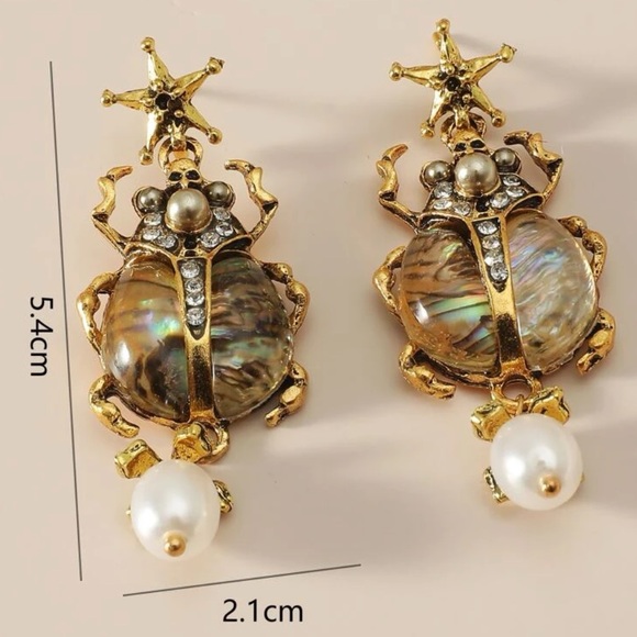 Abalone Pearl Beetle Dangle Earrings - Picture 7 of 8